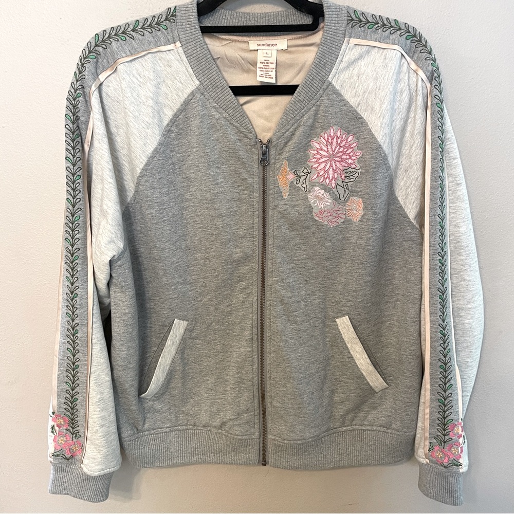 Sundance Floral Embroidered Track Jacket  Size Large